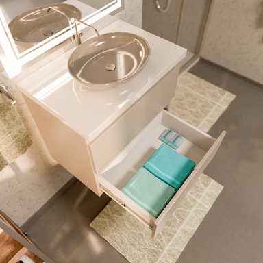 Szafka łazienkowa z Blatem Zestaw Kaszmir 60 Wisząca Wąska Szuflady Nablatowa