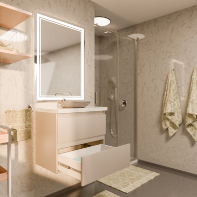 Szafka łazienkowa z Blatem Zestaw Kaszmir 60 Wisząca Wąska Szuflady Nablatowa