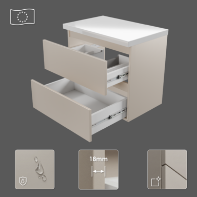 Szafka łazienkowa z Blatem Zestaw Kaszmir 60 Wisząca Wąska Szuflady Nablatowa