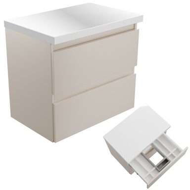 Szafka łazienkowa z Blatem Zestaw Kaszmir 60 Wisząca Wąska Szuflady Nablatowa