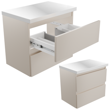 Szafka łazienkowa z Blatem Zestaw Kaszmir 60 Wisząca Wąska Szuflady Nablatowa