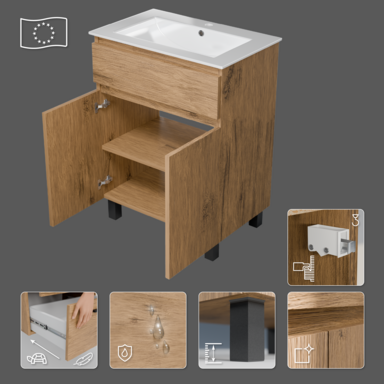 Szafka łazienkowa z umywalką ARIZA 60 Dąb lancelot styl loft w naturalnym wydaniu