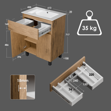 Szafka łazienkowa z umywalką ARIZA 60 Dąb lancelot styl loft