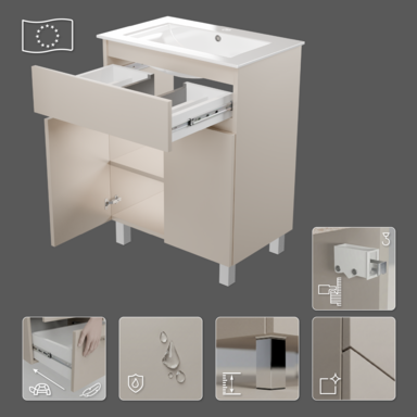 Szafka łazienkowa z umywalką ARIZA 60 Kaszmir Mat Szuflada Półka