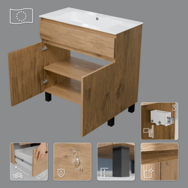 Szafka łazienkowa z umywalką ARIZA 80 dąb Loft