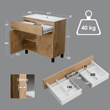 Szafka łazienkowa z umywalką ARIZA 80 dąb Loft