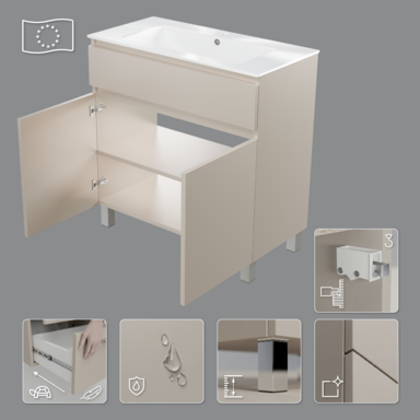 Szafka łazienkowa z umywalką ARIZA 80 Kaszmir mat Zestaw Szuflada Półka wisząca/stojąca