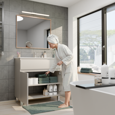 Szafka łazienkowa z umywalką ARIZA 80 Kaszmir mat Zestaw Szuflada Półka wisząca/stojąca