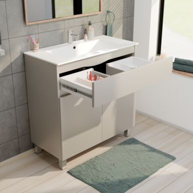 Szafka łazienkowa z umywalką ARIZA 80 Kaszmir mat Zestaw Szuflada Półka wisząca/stojąca