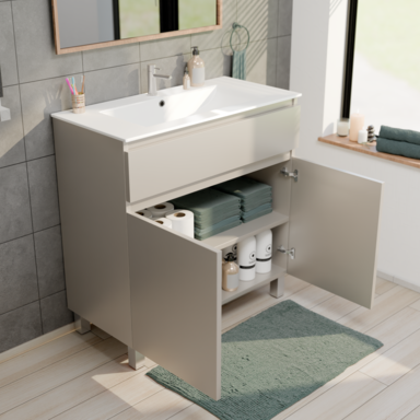 Szafka łazienkowa z umywalką ARIZA 80 Kaszmir mat Zestaw Szuflada Półka wisząca/stojąca