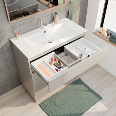 Szafka łazienkowa z umywalką ARIZA 80 Kaszmir mat Zestaw Szuflada Półka wisząca/stojąca