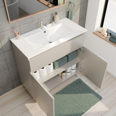 Szafka łazienkowa z umywalką ARIZA 80 Kaszmir mat Zestaw Szuflada Półka wisząca/stojąca