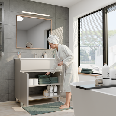 Szafka łazienkowa z umywalką ARIZA 80 Kaszmir mat Zestaw Szuflada Półka wisząca/stojąca