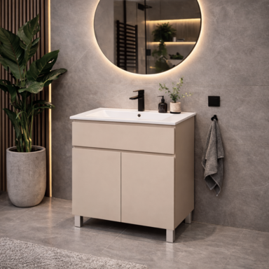 Szafka łazienkowa z umywalką ARIZA 80 Kaszmir mat Zestaw Szuflada Półka wisząca/stojąca