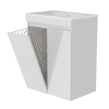 Szafka łazienkowa z umywalką biała MDF Ribera 60 z koszem na pranie