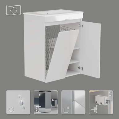 Szafka łazienkowa z umywalką biała MDF Ribera 60 z koszem na pranie