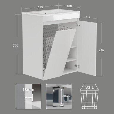 Szafka łazienkowa z umywalką biała MDF Ribera 60 z koszem na pranie