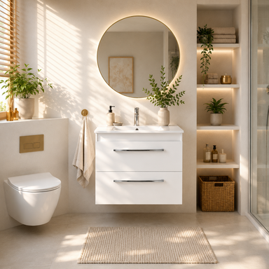 Szafka Łazienkowa z Umywalką Ceramiczną 60 Wisząca Biały Lakier