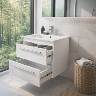 Szafka Łazienkowa z Umywalką Ceramiczną 60 Wisząca Biały Lakier