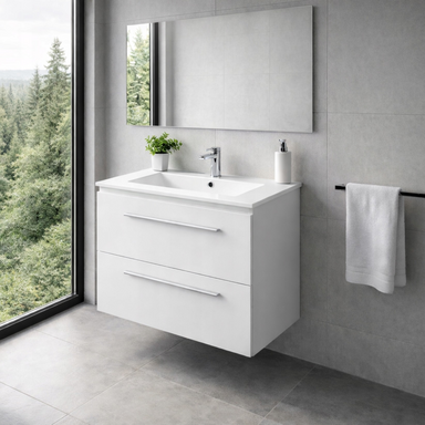 Szafka Łazienkowa z Umywalką Ceramiczną 60 Wisząca Biały Lakier