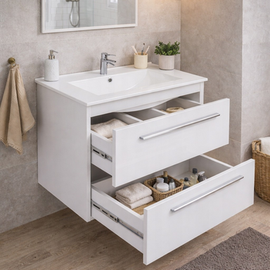 Szafka Łazienkowa z Umywalką Ceramiczną 60 Wisząca Biały Lakier