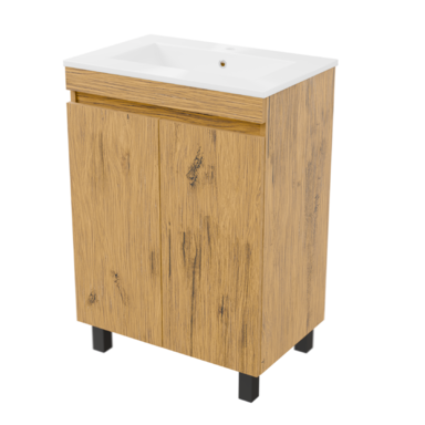 Szafka łazienkowa z umywalką dębowa Ribera 60 z koszem i półkami stojąca/wisząca