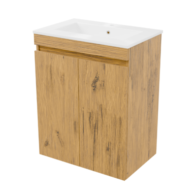 Szafka łazienkowa z umywalką dębowa Ribera 60 z koszem i półkami stojąca/wisząca