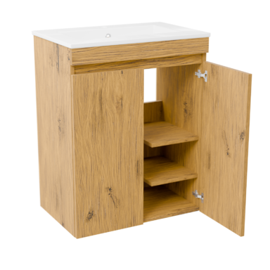 Szafka łazienkowa z umywalką dębowa Ribera 60 z koszem i półkami stojąca/wisząca