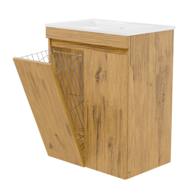 Szafka łazienkowa z umywalką dębowa Ribera 60 z koszem i półkami stojąca/wisząca