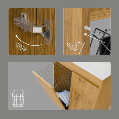 Szafka łazienkowa z umywalką dębowa Ribera 60 z koszem i półkami stojąca/wisząca