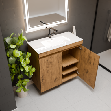 Szafka łazienkowa z umywalką Ribera 80 dąb loft kosz półki