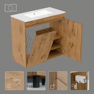 Szafka łazienkowa z umywalką Ribera 80 dąb loft kosz półki
