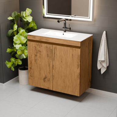 Szafka łazienkowa z umywalką Ribera 80 dąb loft kosz półki