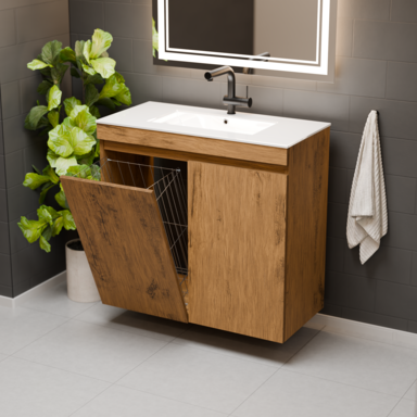 Szafka łazienkowa z umywalką Ribera 80 dąb loft kosz półki