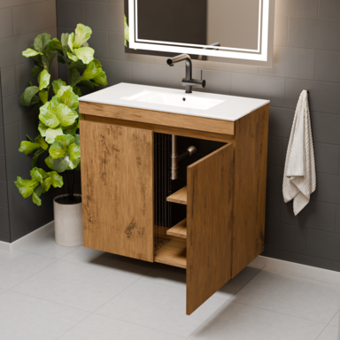 Szafka łazienkowa z umywalką Ribera 80 dąb loft kosz półki