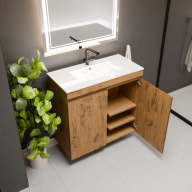 Szafka łazienkowa z umywalką Ribera 80 dąb loft kosz półki