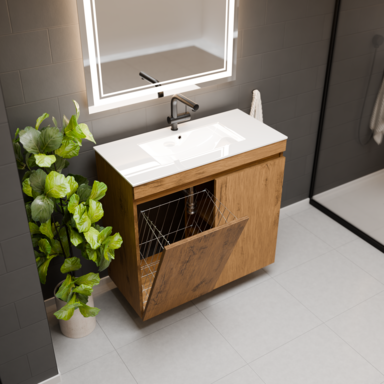 Szafka łazienkowa z umywalką Ribera 80 dąb loft kosz półki