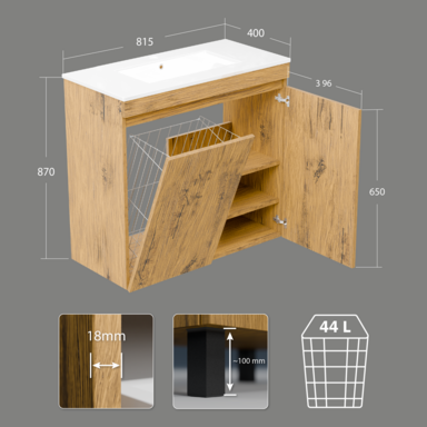 Szafka łazienkowa z umywalką Ribera 80 dąb loft kosz półki