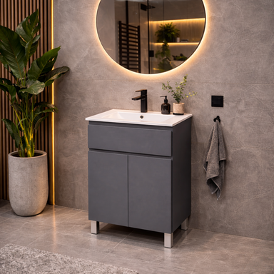 Szafka Łazienkowa z Umywalką Stojąca I Wisząca ARIZA 60 Grafit Szuflada Półka