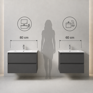 Szafka łazienkowa z Umywalką Zestaw Antracyt Mat 80 x 40 Wisząca Wąska Szuflady