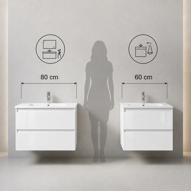 Szafka łazienkowa z Umywalką Zestaw Biały Połysk 60 x 40 Wisząca Wąska Szuflady