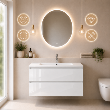 Szafka łazienkowa z Umywalką Zestaw Biały Połysk 80 x 40 Wisząca Wąska Szuflady