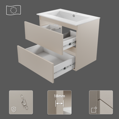 Szafka łazienkowa z Umywalką Zestaw Kaszmir 60 x 40 Wisząca Wąska Szuflady