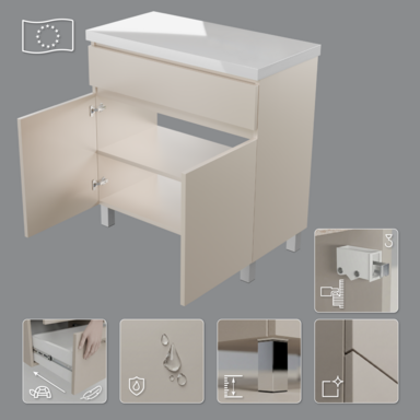 Szafka pod Umywalkę Stojąca I Wisząca ARIZA 80 Kaszmir Mat Blat Biały