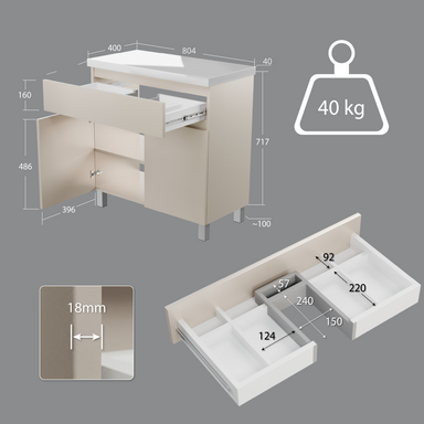 Szafka pod Umywalkę Stojąca I Wisząca ARIZA 80 Kaszmir Mat Blat Biały