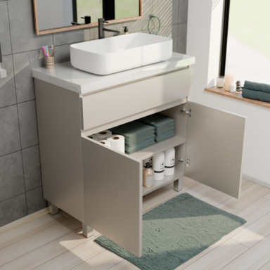 Szafka pod Umywalkę Stojąca I Wisząca ARIZA 80 Kaszmir Mat Blat Biały