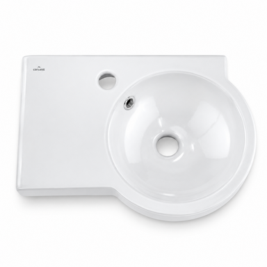 Umywalka ceramiczna wisząca ścienna narożna CERSANIT polska z blatem 50 cm