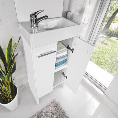 Wąska szafka do łazienki z umywalką 40 biała Malibu