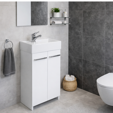 Wąska szafka do łazienki z umywalką 40 biała Malibu