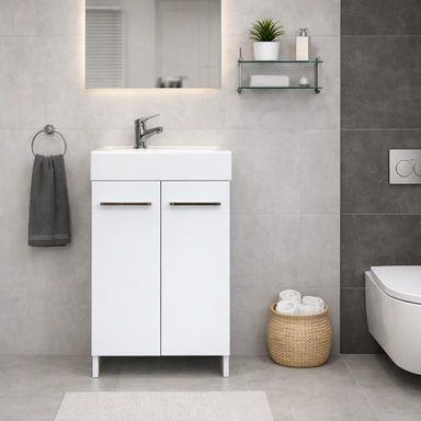 Wąska szafka do łazienki z umywalką 40 biała Malibu